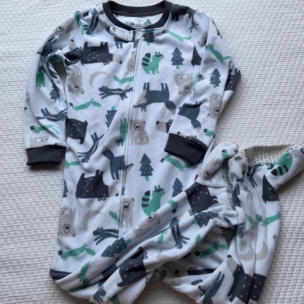 5T Winter Woodland Animal Zipper Fleece Pjs